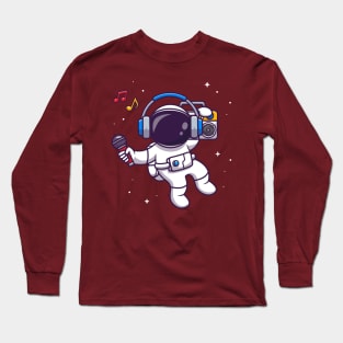 Cute Astronaut Listening Music With Boombox Cartoon Long Sleeve T-Shirt